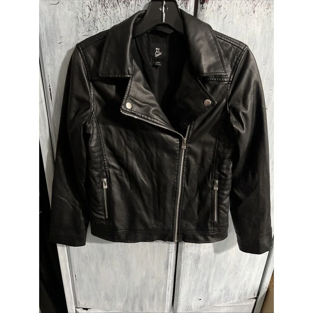 Art Class Faux Leather Girls Zip Up Jacket Black Motorcycle 14/16